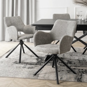SET 4 SCAUNE, ARTIM MEBLE, REALIZAT DIN MATERIAL TEXTIL BOUCLE GRI SI METAL, STIL MODERN - Img 2