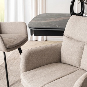 SET 4 SCAUNE ROTATIVE, ARTIM MEBLE, REALIZAT DIN MATERIAL TEXTIL BEJ SI CADRUL DIN METAL, STIL MODERN - Img 4