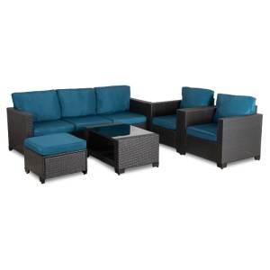 SET MOBILIER DE GRADINA/TERASA, OLIMPIA, ARTIM MEBLE, DIN TECHNORATAN SI STICLA, CULOARE GRI/ALBASTRU - Img 2