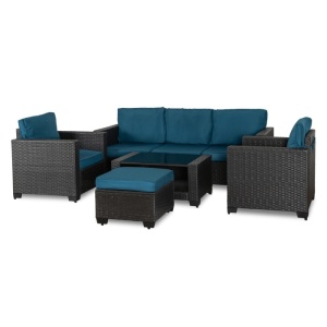 SET MOBILIER DE GRADINA/TERASA, OLIMPIA, ARTIM MEBLE, DIN TECHNORATAN SI STICLA, CULOARE GRI/ALBASTRU - Img 13