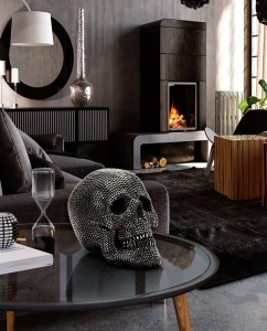 STATUETA DECORATIVA CALAVERA 824729, MICA, NEAGRA, DIN POLIRESINA, STIL MODERN, SCHULLER