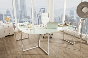 STOC 1 BUC! RESIGILAT! BIROU BIG DEAL 38847 ALB, DIN STICLA SECURIZATA SI METAL STIL MODERN