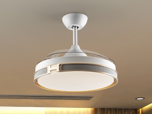 VENTILATOR HERON, CU TELECOMANDA, 39/52 CM, ALB MAT/AURIU/TRANSPARENT, DIN METAL, ACRIL SI PIELE ECOLOGICA, STIL MODERN - Img 3