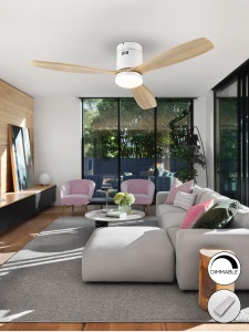 VENTILATOR SIROCO, CU TELECOMANDA, 30 CM, ALB MAT/NATURAL/OPAL, DIN METAL SI LEMN, STIL MODERN