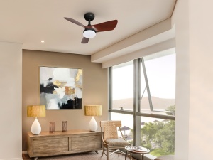 VENTILATOR TROPIC, CU TELECOMANDA, 31,5 CM, NEGRU MAT/NUC, DIN METAL SI ACRIL, STIL MODERN