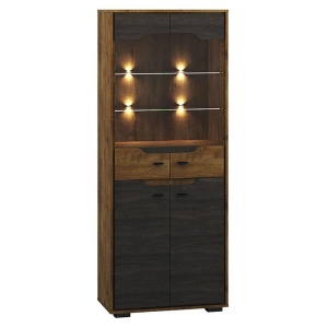 VITRINA SHELVE 04 DIN PLACI LAMINATE DE CALITATE SI STICLA CU 4 USI CULOARE STEJAR