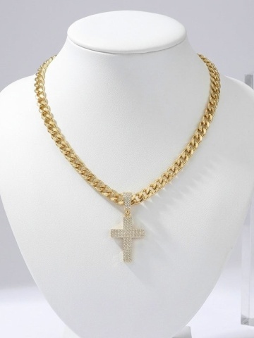 Colier Placat cu Aur 18K Pandantiv Cruce cu Cristale