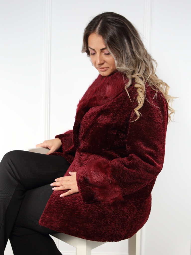 Haina bordo din blana ecologicade astrahan Velin - 2 | YEO