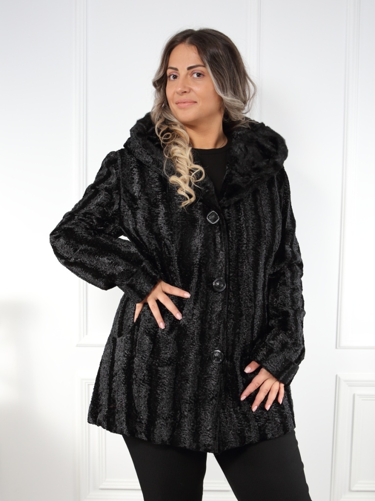 Haina neagra din blana de astrahan Ellen - 1 | YEO