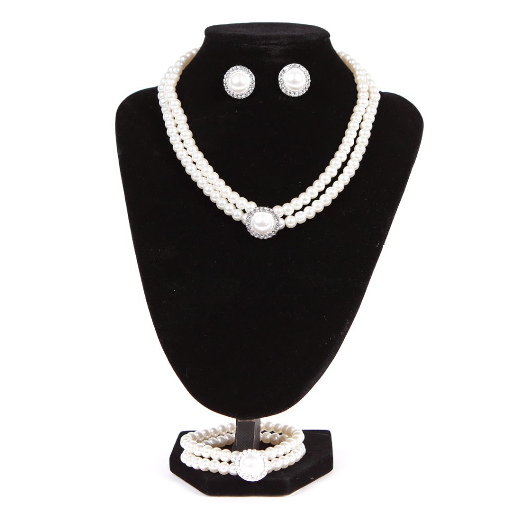 Set alb colier+cercei+bratara din perle artificiale Lexy