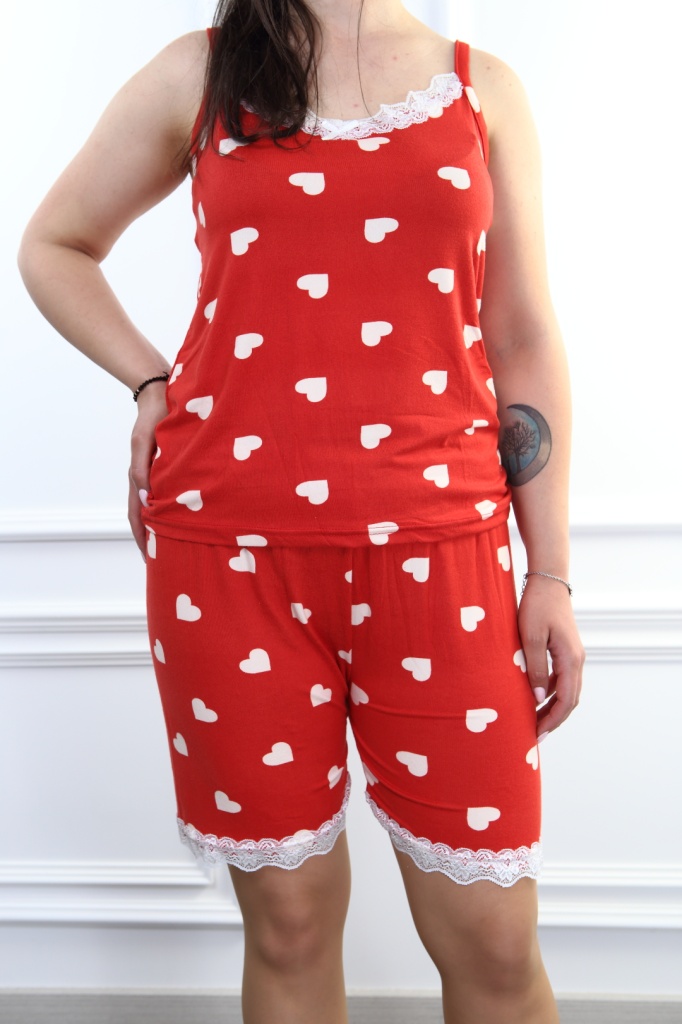 Pijamale rosii cu inimoare Nysa - 1 | YEO