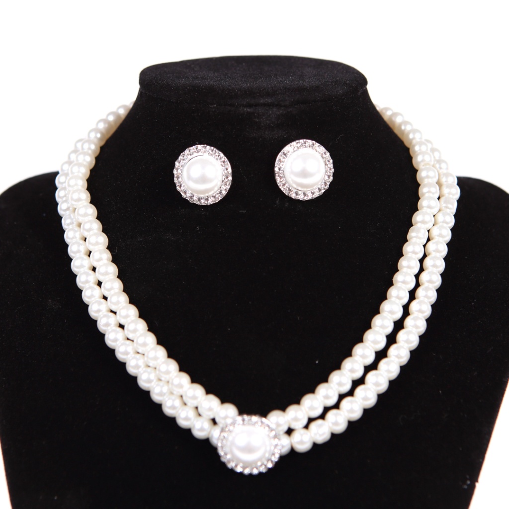 Set alb colier+cercei+bratara din perle artificiale Lexy - 1 | YEO