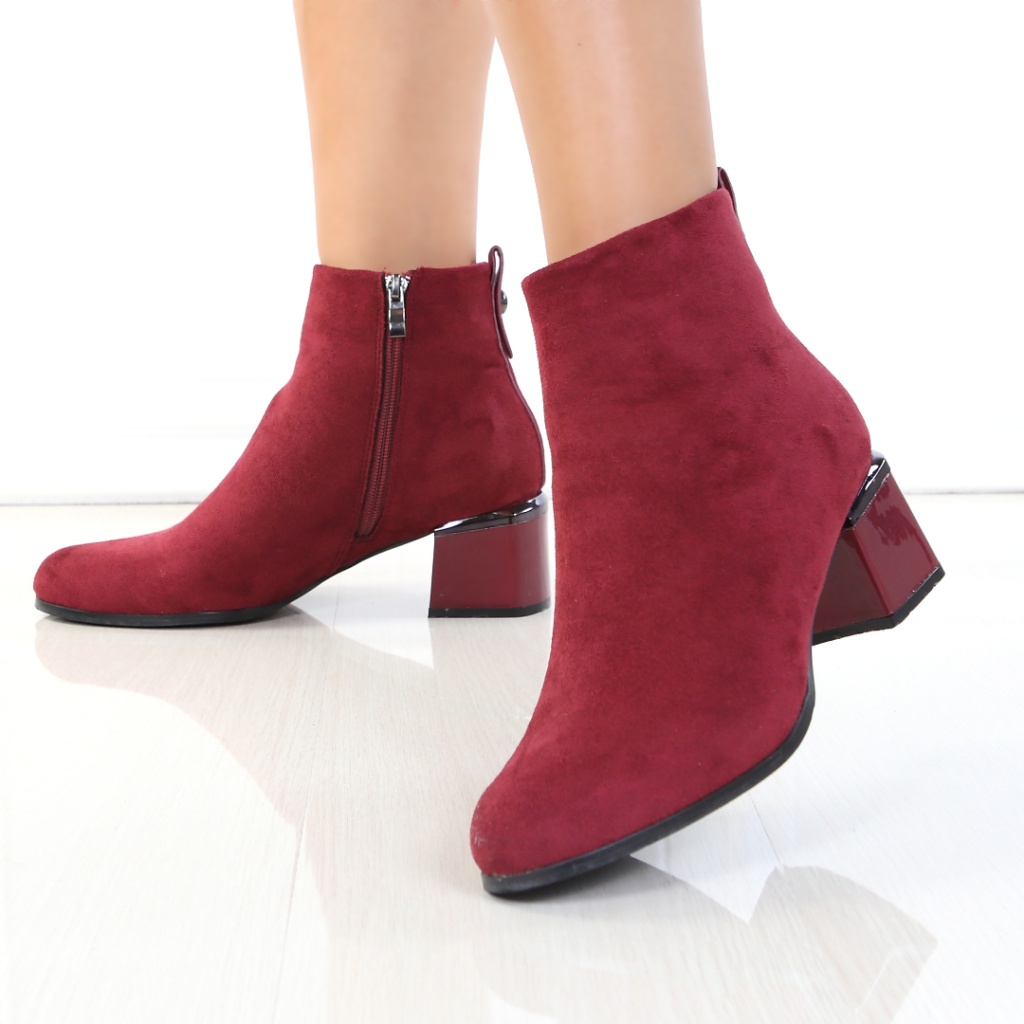 Botine bordo cu toc patrat Onara