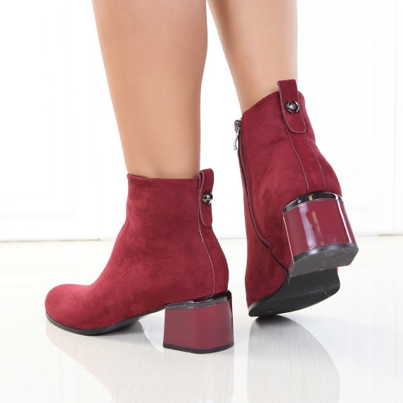 Botine bordo cu toc patrat Onara - 1 | YEO