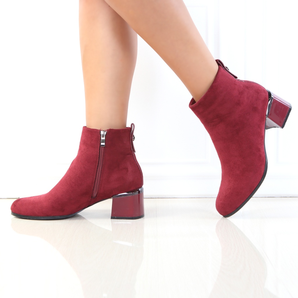 Botine bordo cu toc patrat Onara - 2 | YEO