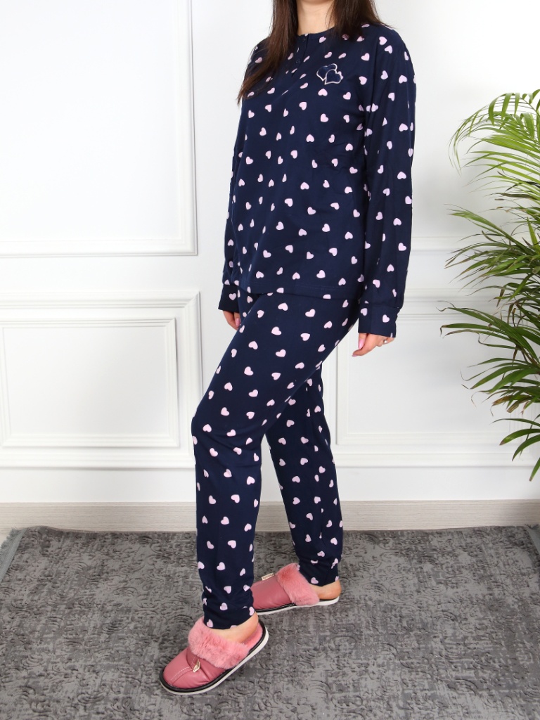 Pijama bleumarin cu inimioare Elara - 1 | YEO