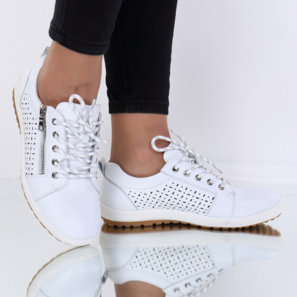 Pantofi piele ecologica albi Valentina