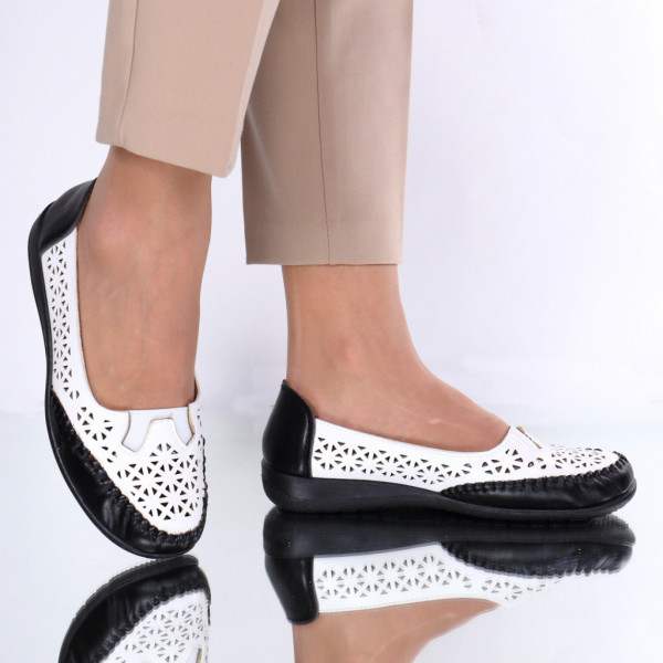Pantofi piele ecologica alb cu negru Constanza
