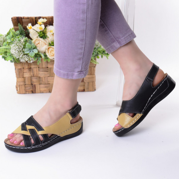 Sandale galben cu negru piele ecologica Dorona