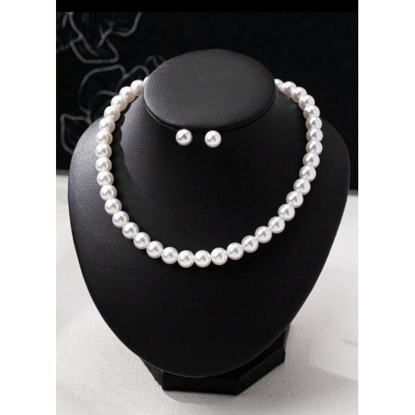 Set colier+cercei alb din perle artificiale
