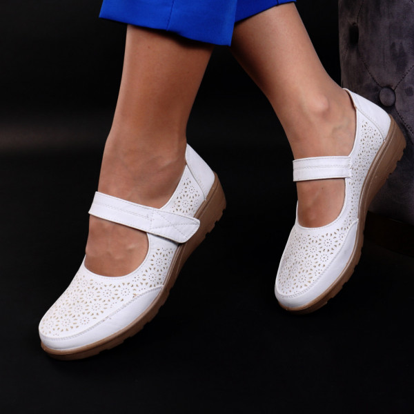 Pantofi piele ecologica albi Tereza