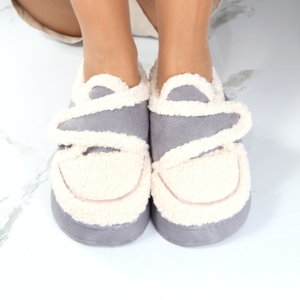 Mocasini gri de casa caldurosi Ovely