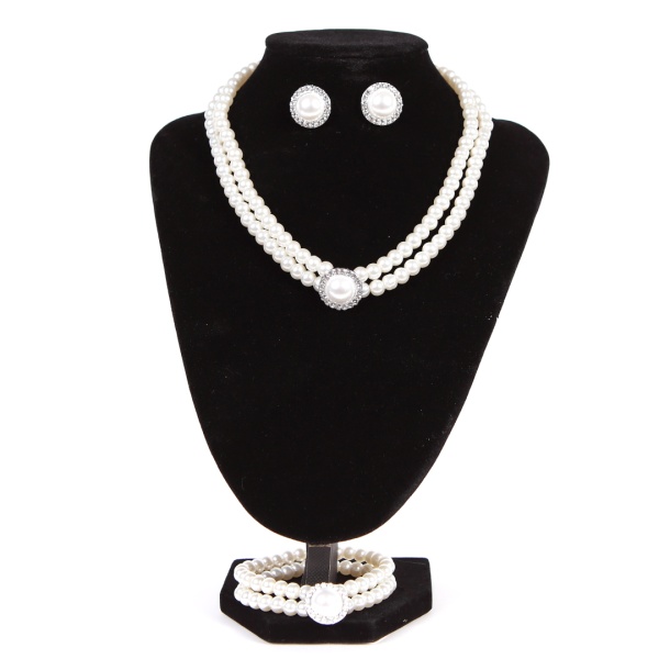 Set alb colier+cercei+bratara din perle artificiale Lexy