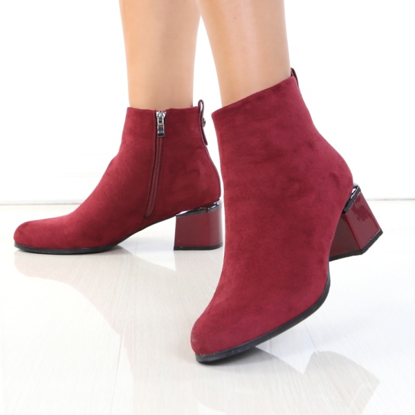 Botine bordo cu toc patrat Onara - Img 1