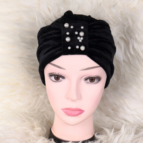 Turban catifelat cu perle negru Juliet