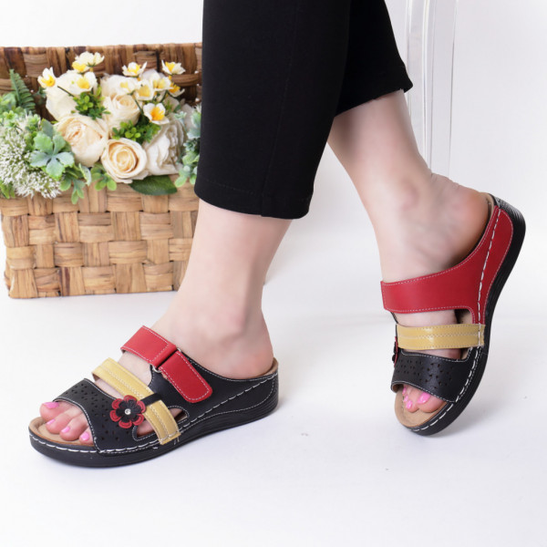 Papuci negru cu rosu piele ecologica Emuna - Img 1
