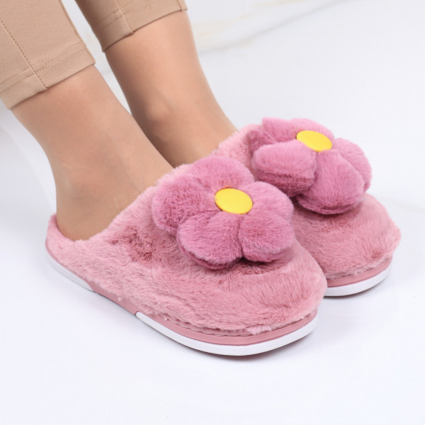 Papuci roz inchis cu floare Marga - Img 1