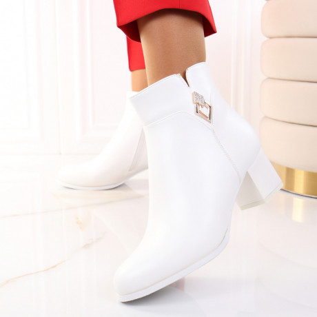 Botine cu toc patrat albe Liena - Img 2