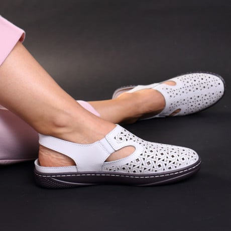 Sandale albe inchise in fata piele naturala Rebe - Img 2