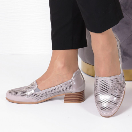 Pantofi argintii cu toc mic Dragomira - Img 2