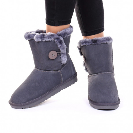 Cizme tip UGG piele intoarsa naturala gri Tina - Img 3