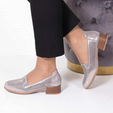 Pantofi argintii cu toc mic Dragomira - Img 3