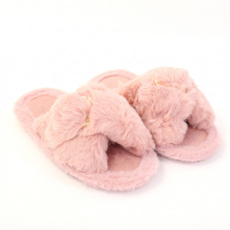 Papuci de casa pufosi roz Ziren