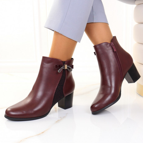 Botine cu toc patrat bordo Ramona