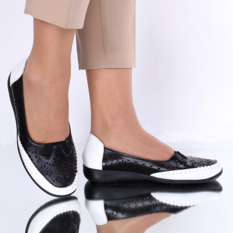 Pantofi comozi Constanza negru cu alb - Img 1