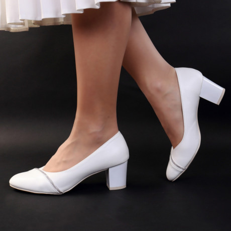 Pantofi albi cu toc Selena - Img 2
