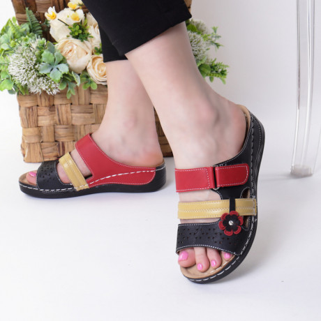 Papuci negru cu rosu piele ecologica Emuna - Img 2