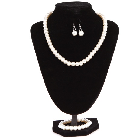 Set alb colier+cercei+bratara din perle artificiale Ella - Img 1
