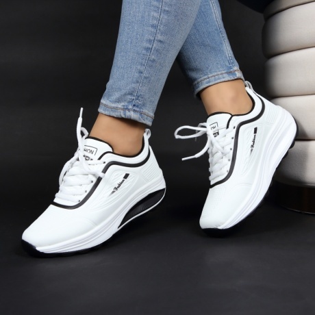 Adidasi piele ecologica alb cu negru Cintia