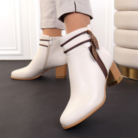 Botine cu toc patrat crem Rodica - Img 2