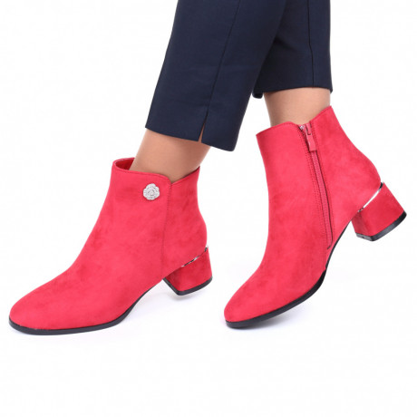 Botine piele ecologica intoarsa rosii Suava - Img 2