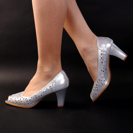 Pantofi argintii cu toc Nabela - Img 3