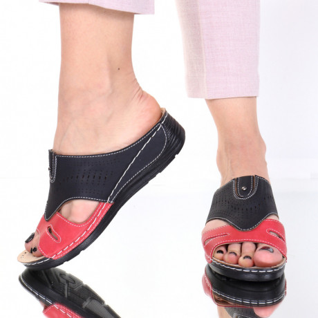 Papuci piele ecologica negru cu rosu Toni - Img 3