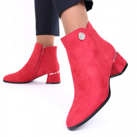 Botine piele ecologica intoarsa rosii Suava - Img 3