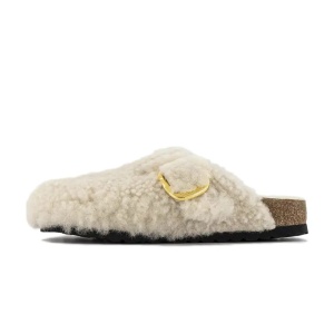 Birkenstock Boston Big Buckle Teddy Clogs Eggshell