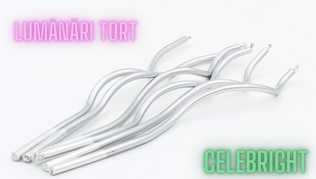 Set 6 lumânări pentru tort, curbate, argintii, Celebright, 15.5cm